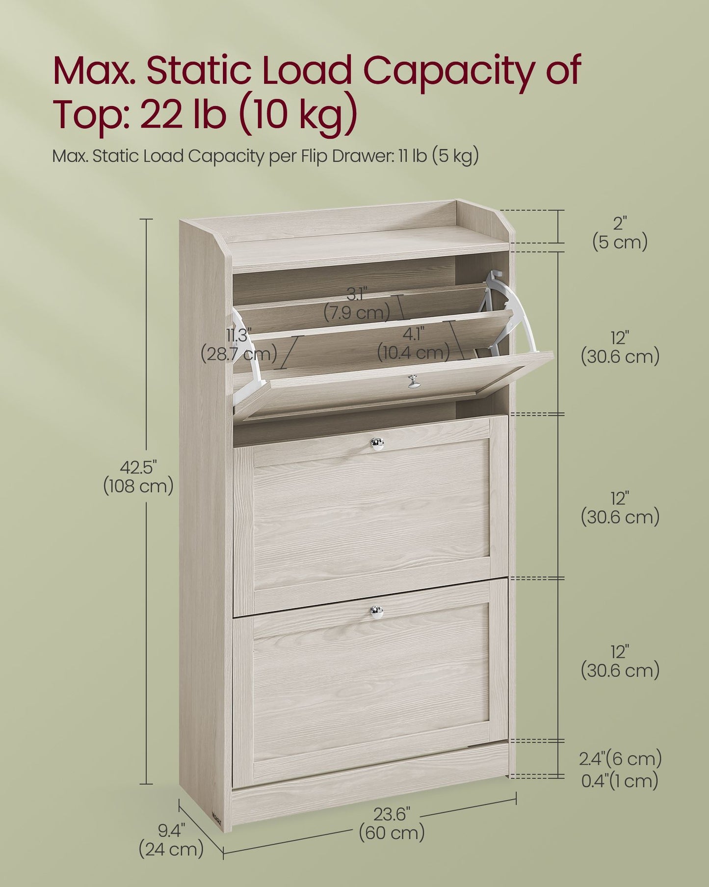 Shoe Cabinet with 3 Flip Drawers
