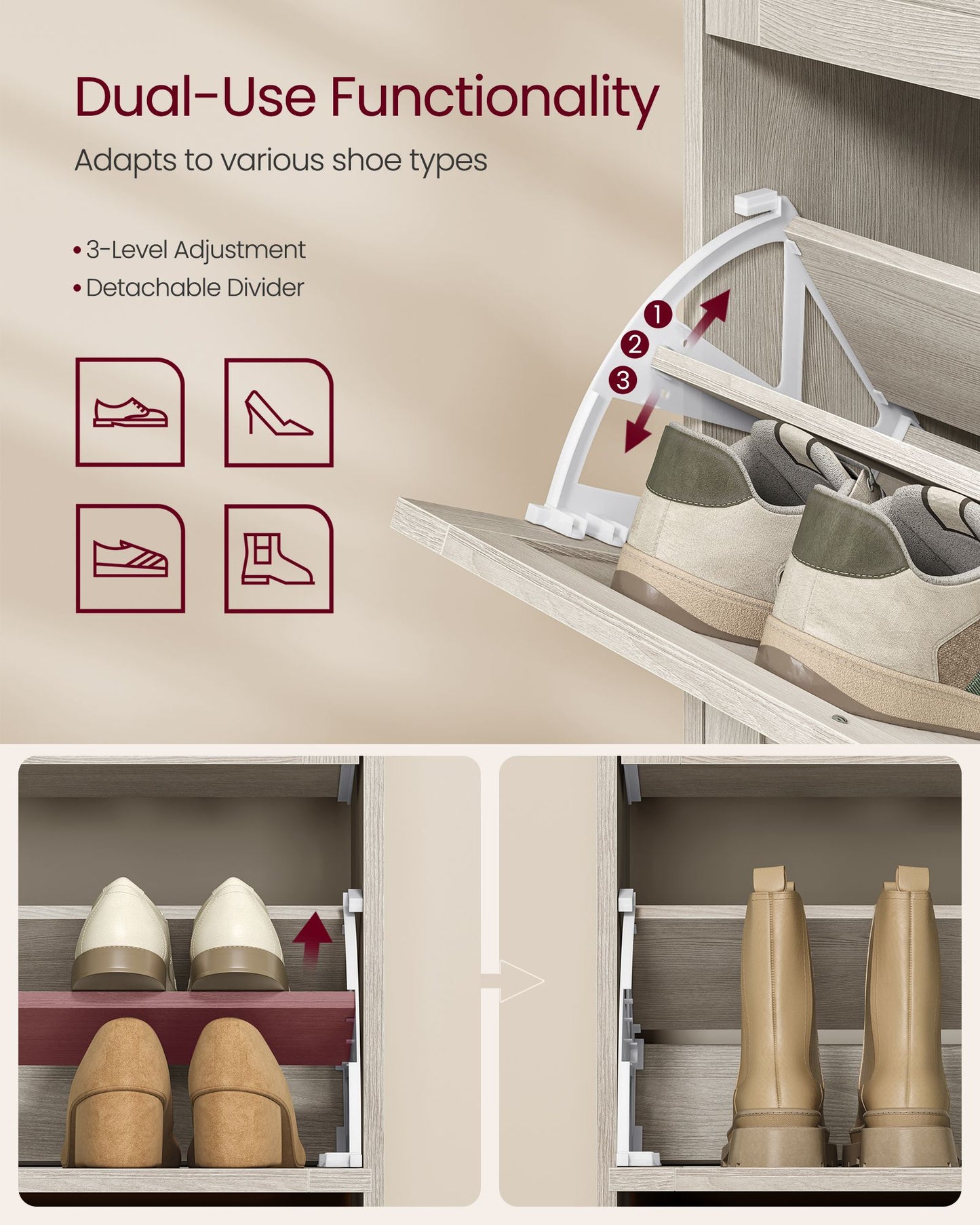 Shoe Cabinet with 3 Flip Drawers, Shoe Organizer