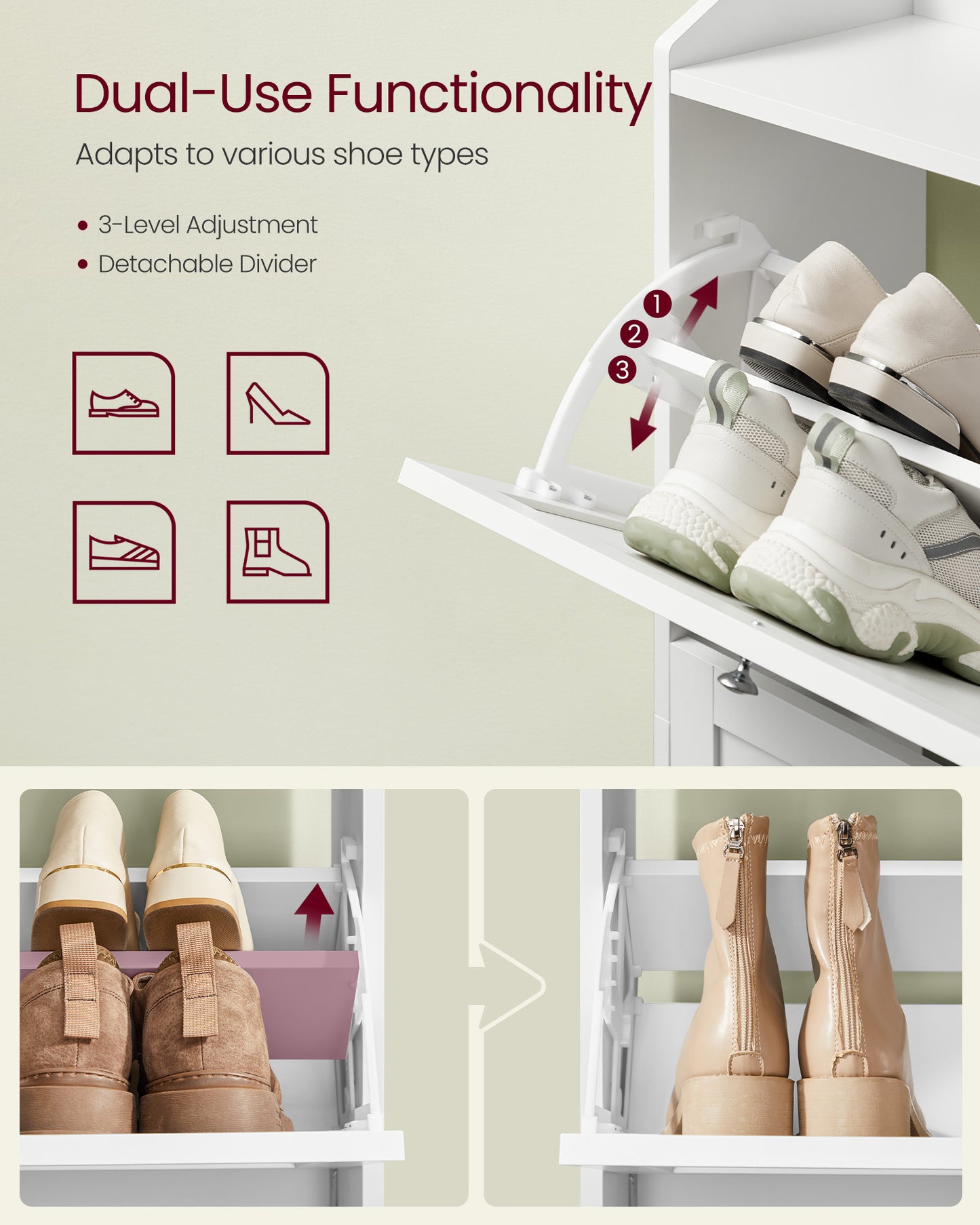 Shoe Cabinet with 3 Flip Drawers, Shoe Organizer