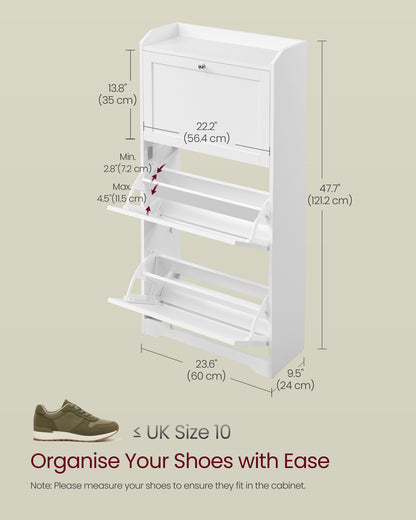 Shoe Cabinet with 3 Flip Drawers, Shoe Organizer