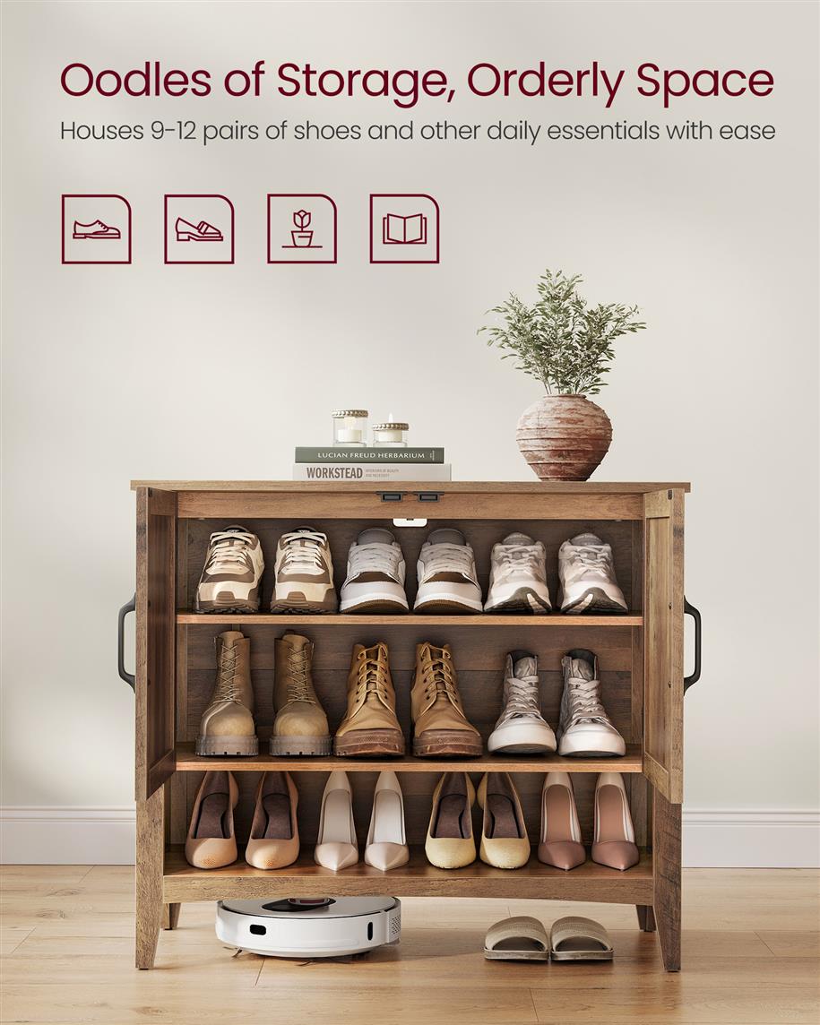 3-Tier Shoe Cabinet with Height-Adjustable Shelf - HWLEXTRA 