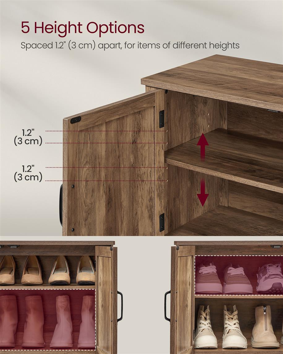 3-Tier Shoe Cabinet with Height-Adjustable Shelf - HWLEXTRA 