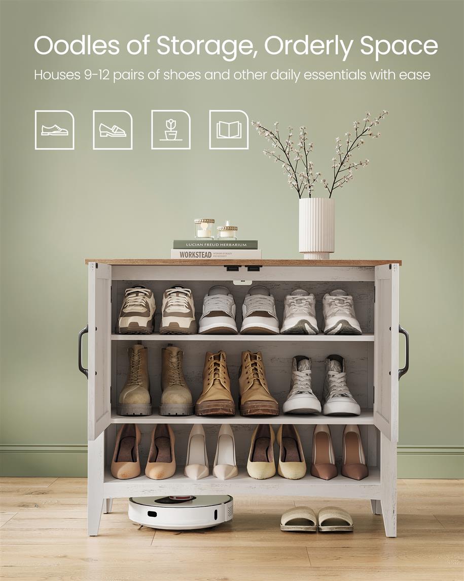 3-Tier Shoe Cabinet with Height-Adjustable Shelf - HWLEXTRA 