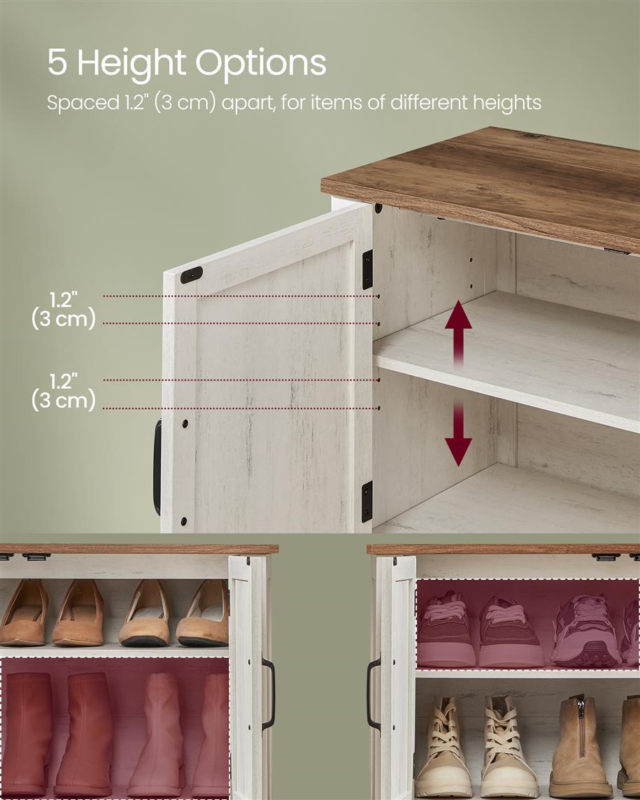 3-Tier Shoe Cabinet with Height-Adjustable Shelf - HWLEXTRA 