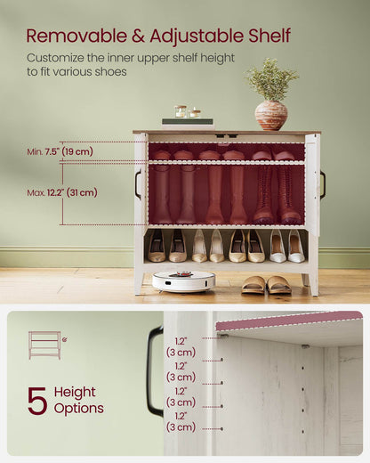3-Tier Shoe Cabinet with Height-Adjustable Shelf - HWLEXTRA 