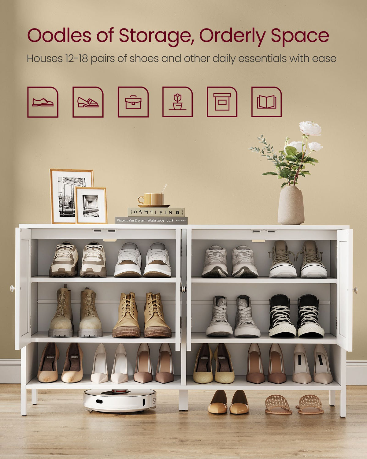 Shoe Cabinet, 3-Tier Shoe Storage Organizer - HWLEXTRA 