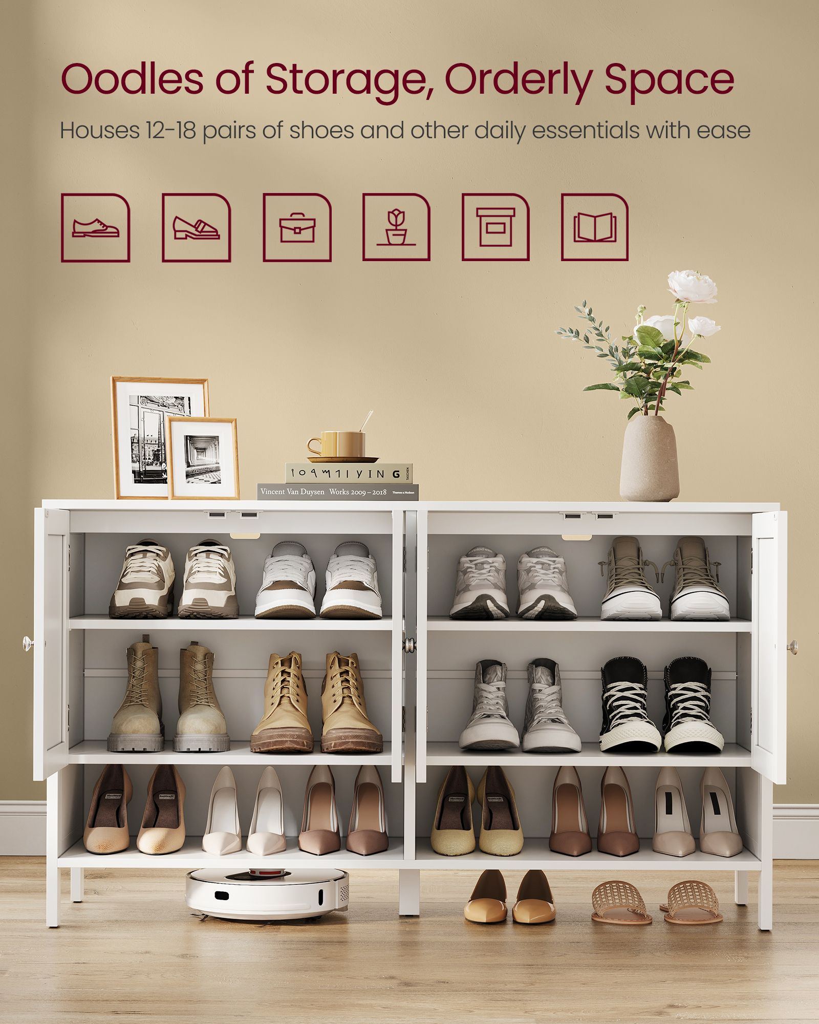 Shoe Cabinet, 3-Tier Shoe Storage Organizer - HWLEXTRA 