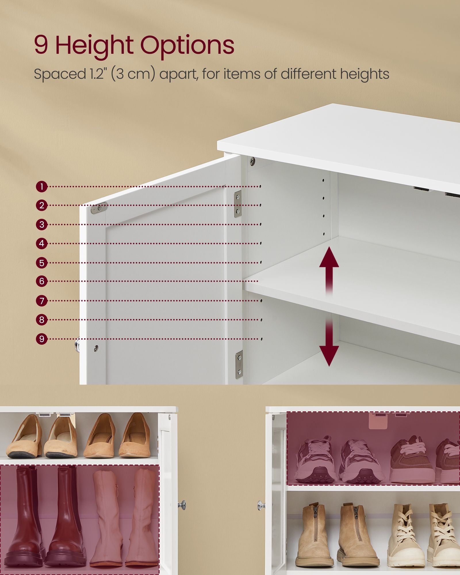 Shoe Cabinet, 3-Tier Shoe Storage Organizer - HWLEXTRA 