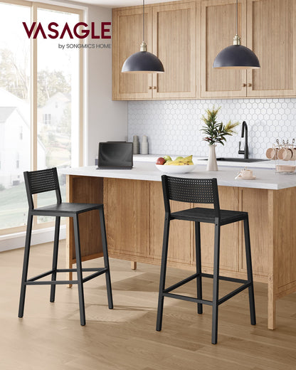 Industrial Bar Stools, Set of 2, Rustic Brown, 28.5" Seat, Ergonomic Backrest
