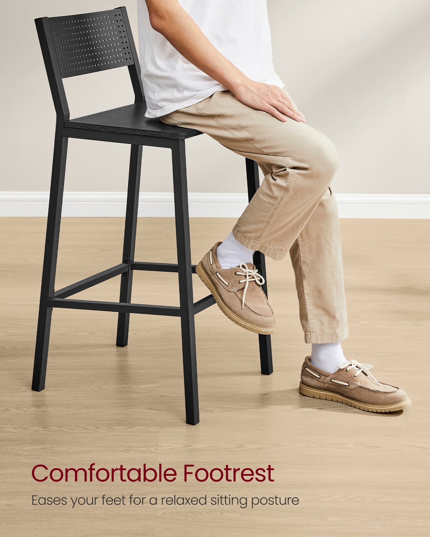 Industrial Bar Stools, Set of 2, Rustic Brown, 28.5" Seat, Ergonomic Backrest