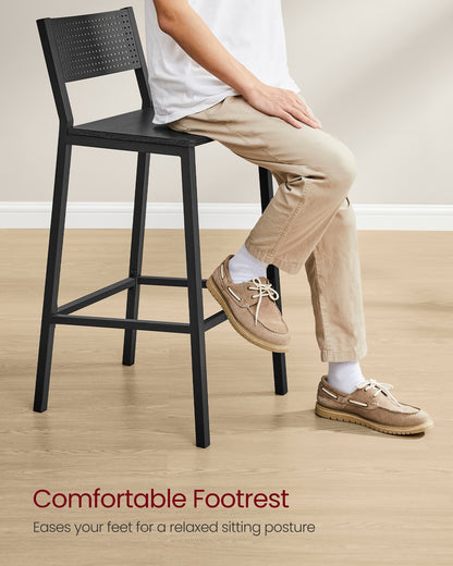 Industrial Bar Stools, Set of 2, Rustic Brown, 28.5" Seat, Ergonomic Backrest