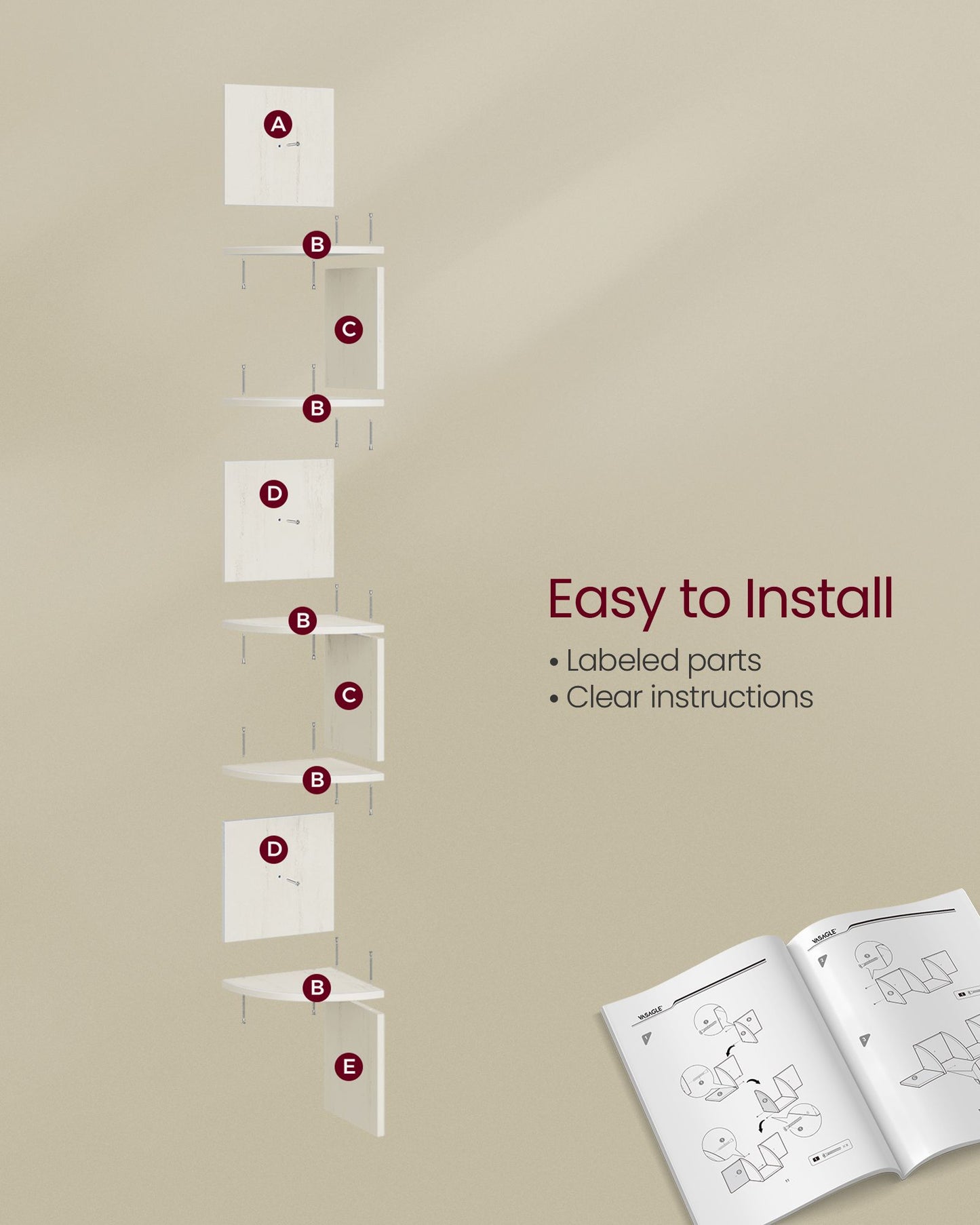 5-Tier Corner Shelf Wall Mount - HWLEXTRA 