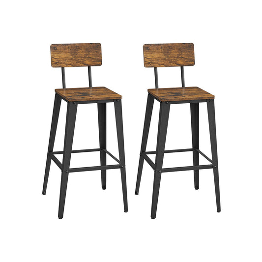 Industrial Steel Bar Stools Set of 2 with Backrests - Easy Assembly Kitchen/Bar Stools in Rustic Brown & Black - image 1