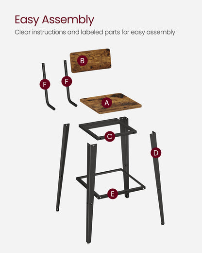 Industrial Steel Bar Stools Set of 2 with Backrests - Easy Assembly Kitchen/Bar Stools in Rustic Brown & Black - image 8
