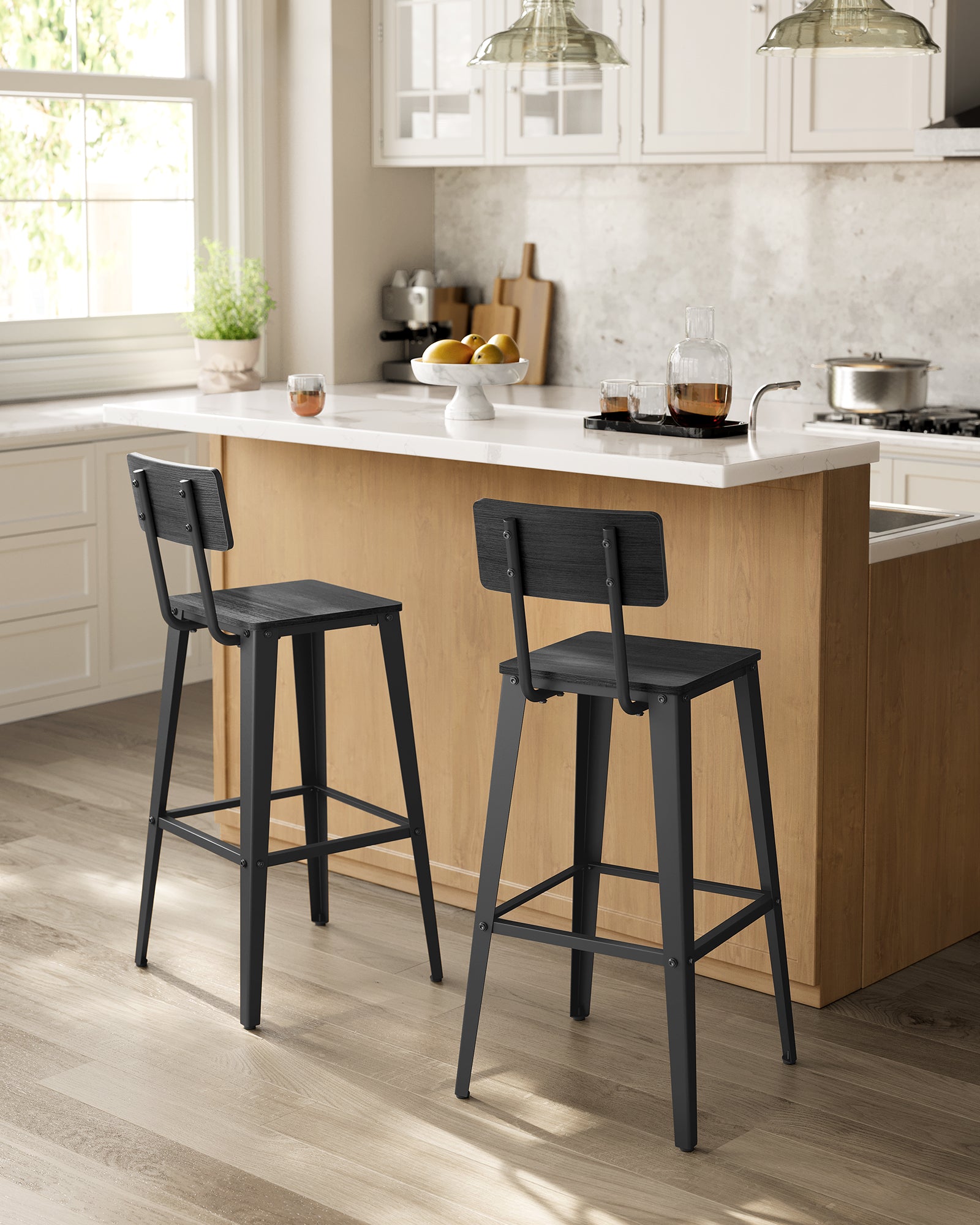 Set of 2 Tall Bar Stools with Back - image 2