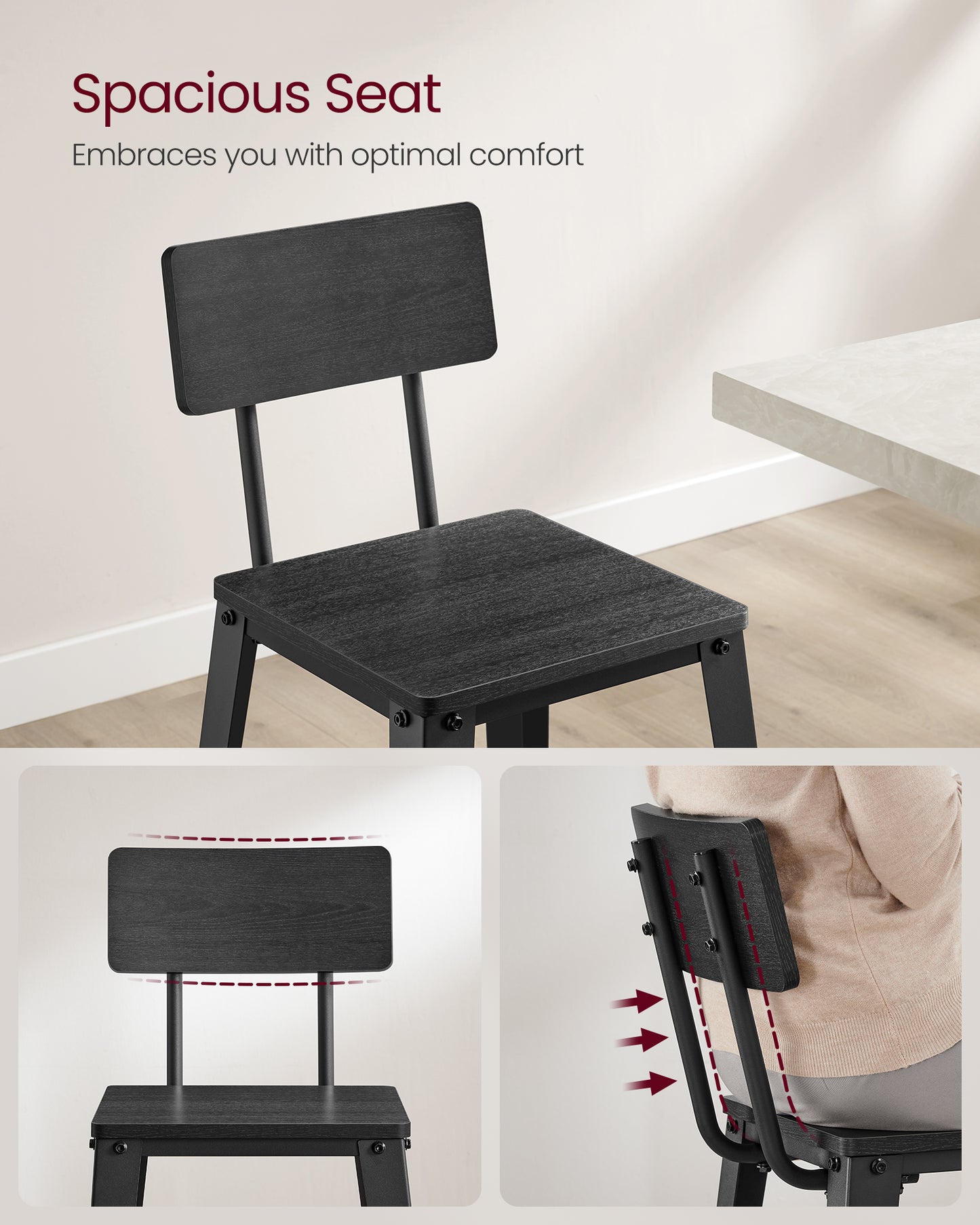 Set of 2 Tall Bar Stools with Back - image 3