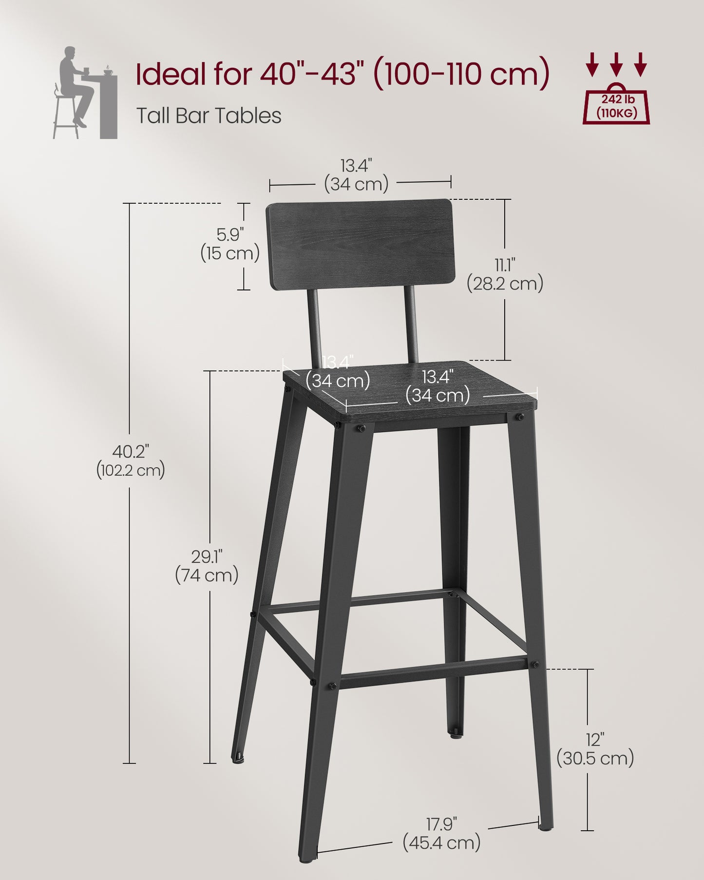 Set of 2 Tall Bar Stools with Back - image 5