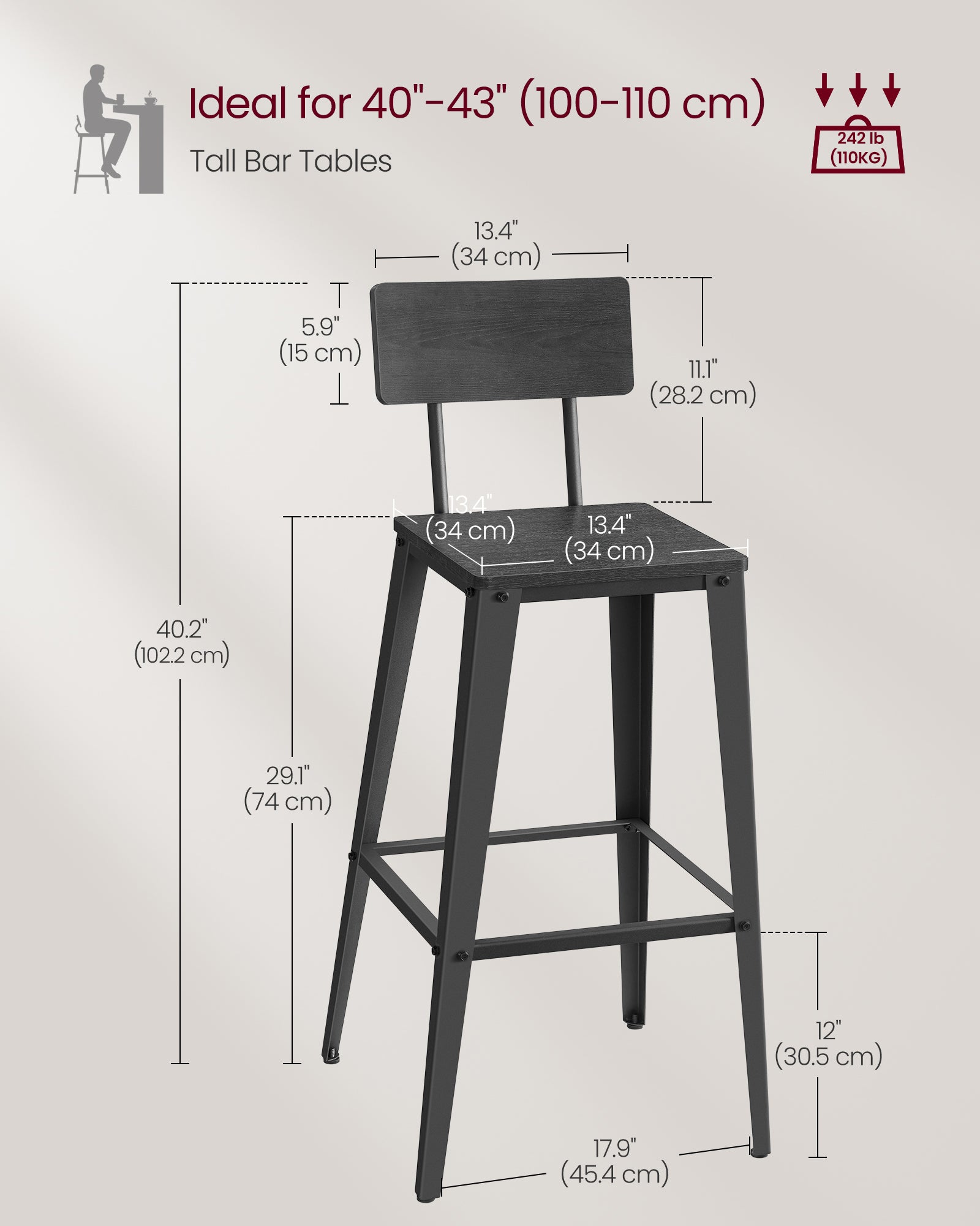 Set of 2 Tall Bar Stools with Back - image 5