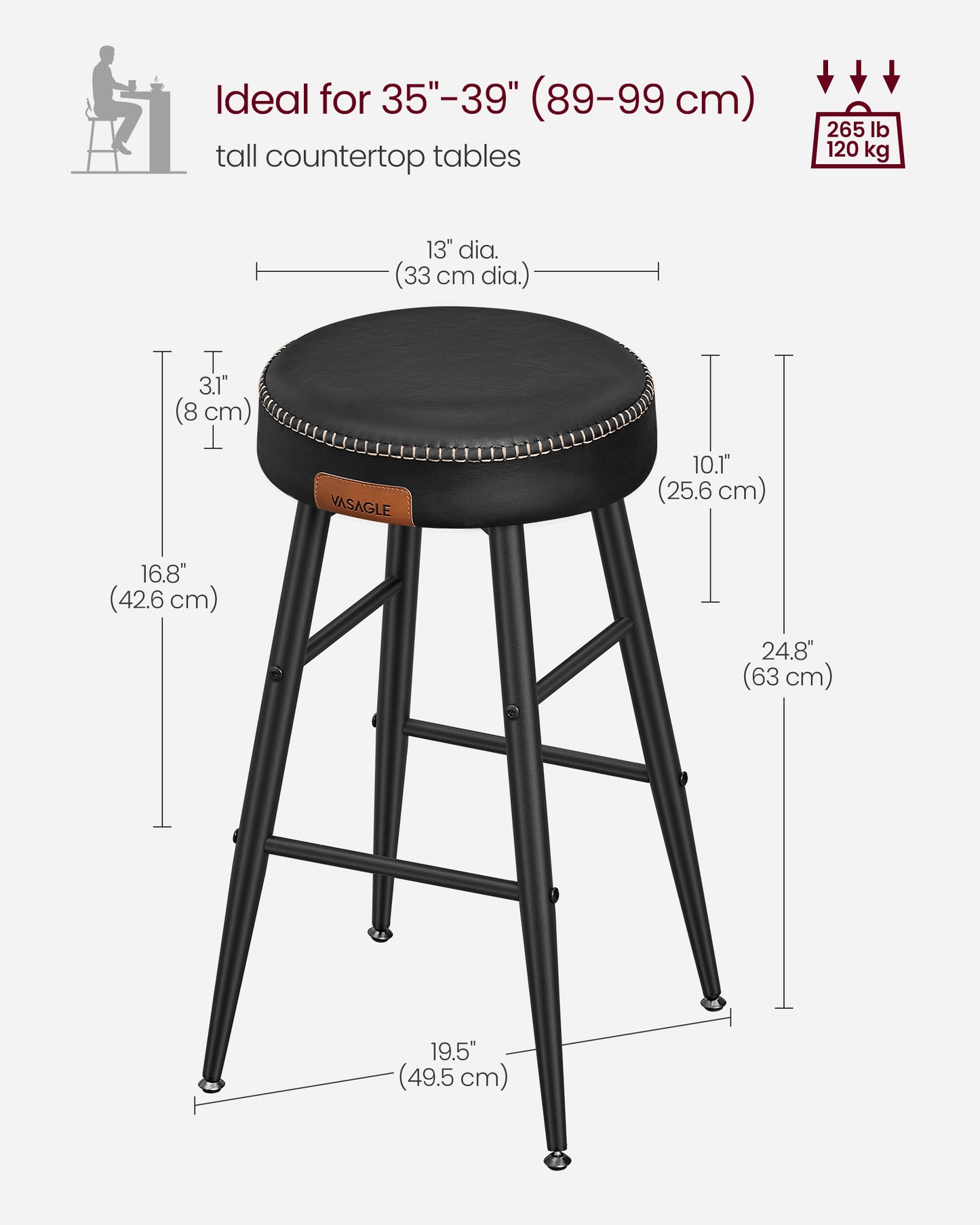 EKHO Collection - Counter Stools Set of 2, Ink Black