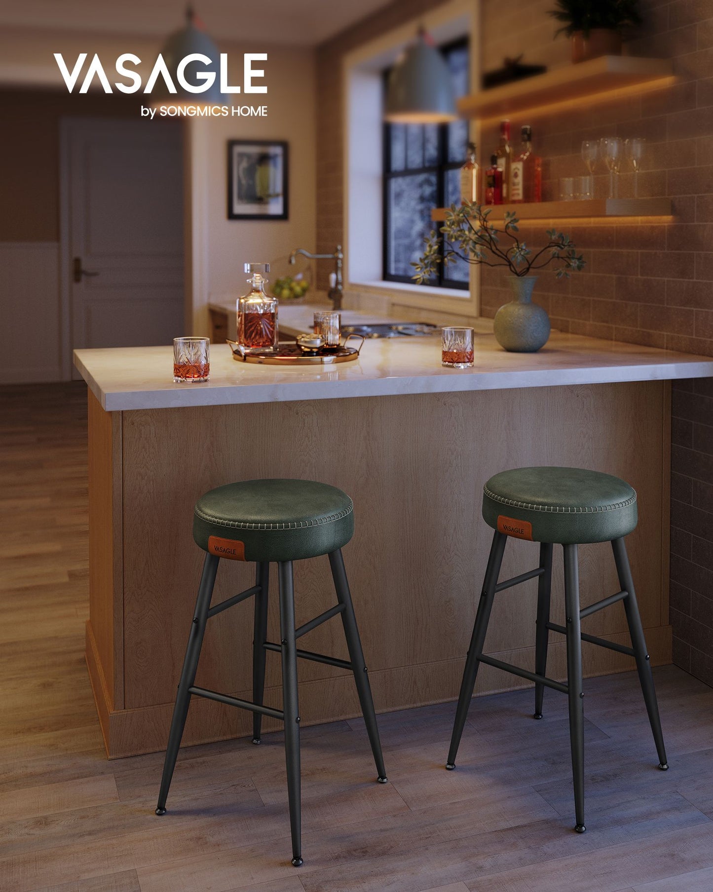 EKHO Collection - Counter Stools Set of 2, Forest Green