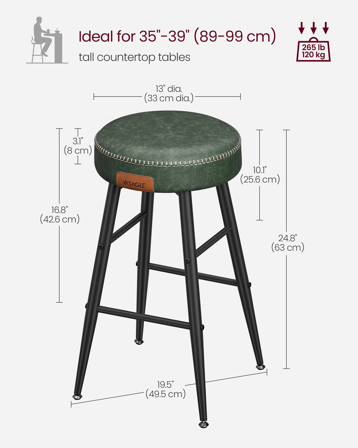 EKHO Collection - Counter Stools Set of 2, Forest Green