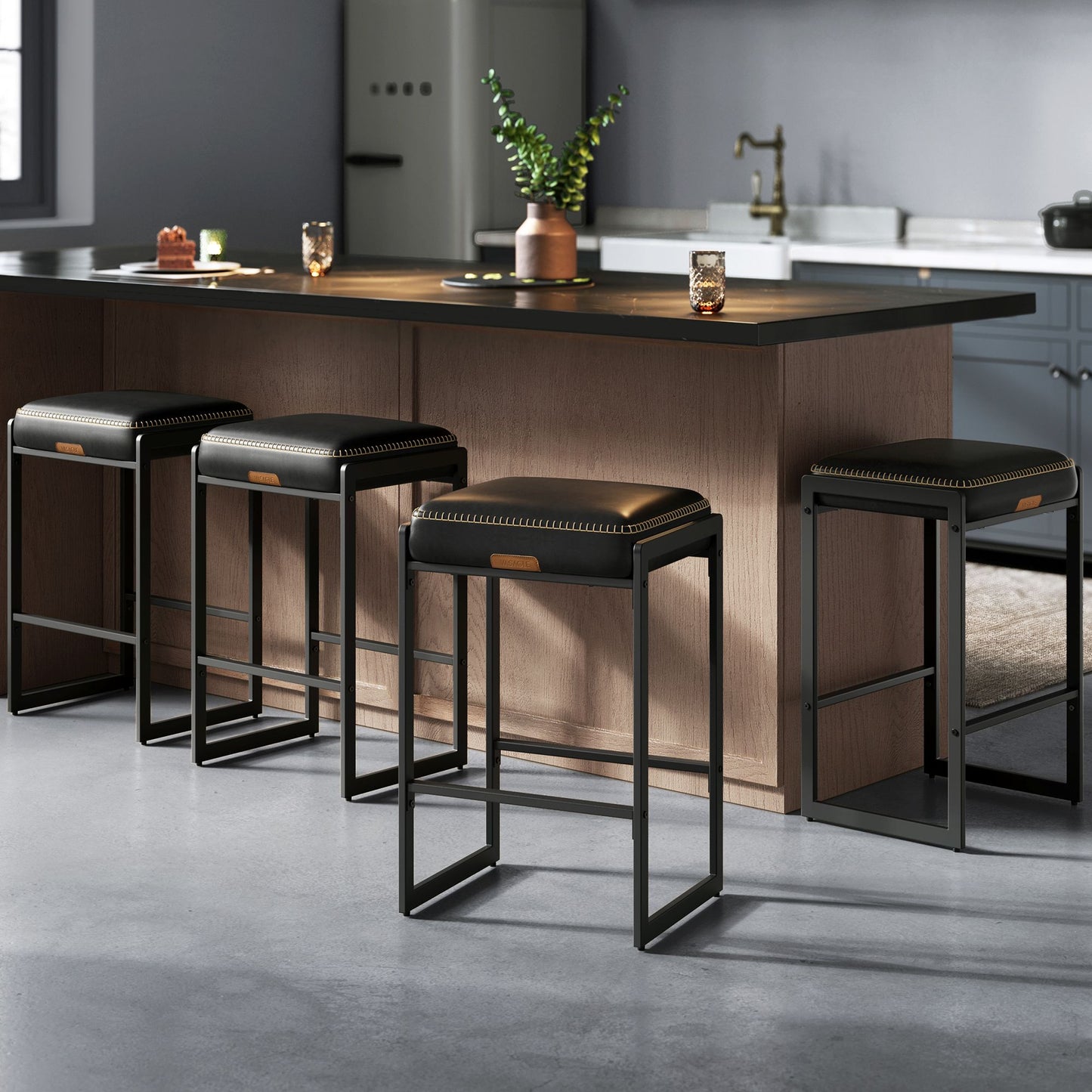 EKHO Collection Bar Stools Set of 4, Counter Height Bar Stools, Caramel Brown