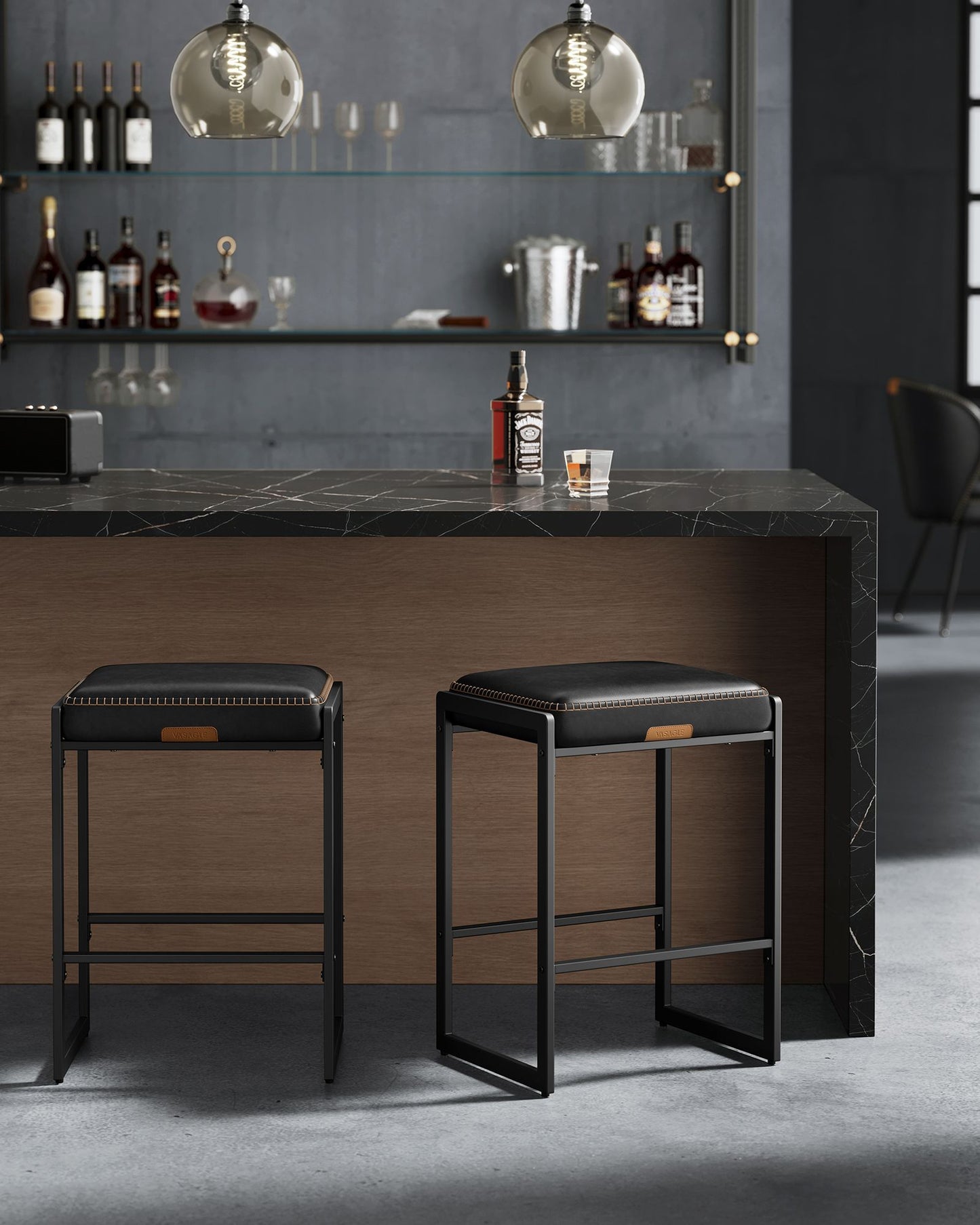 EKHO Collection Bar Stools Set of 4, Counter Height Bar Stools, Caramel Brown