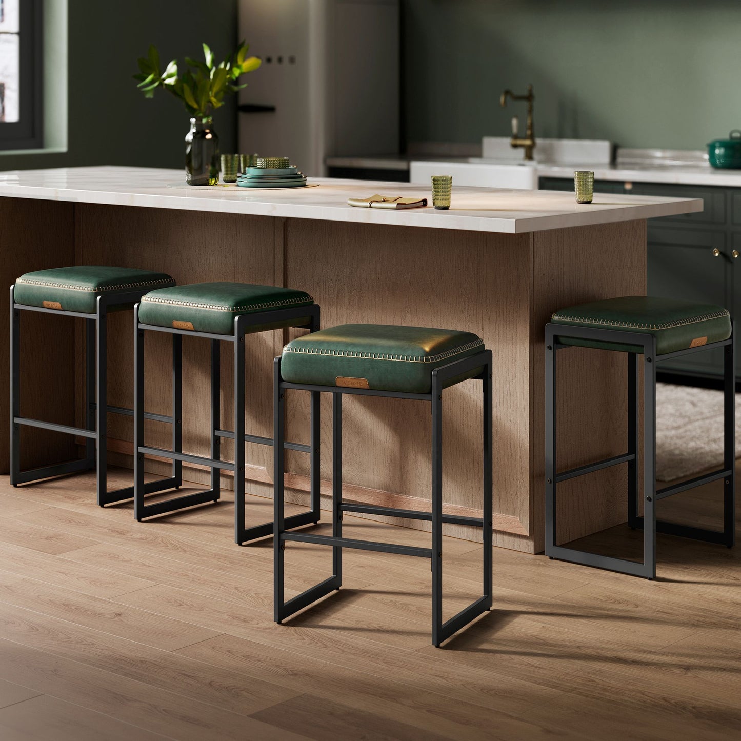 EKHO Collection Bar Stools Set of 4, Counter Height Bar Stools, Caramel Brown