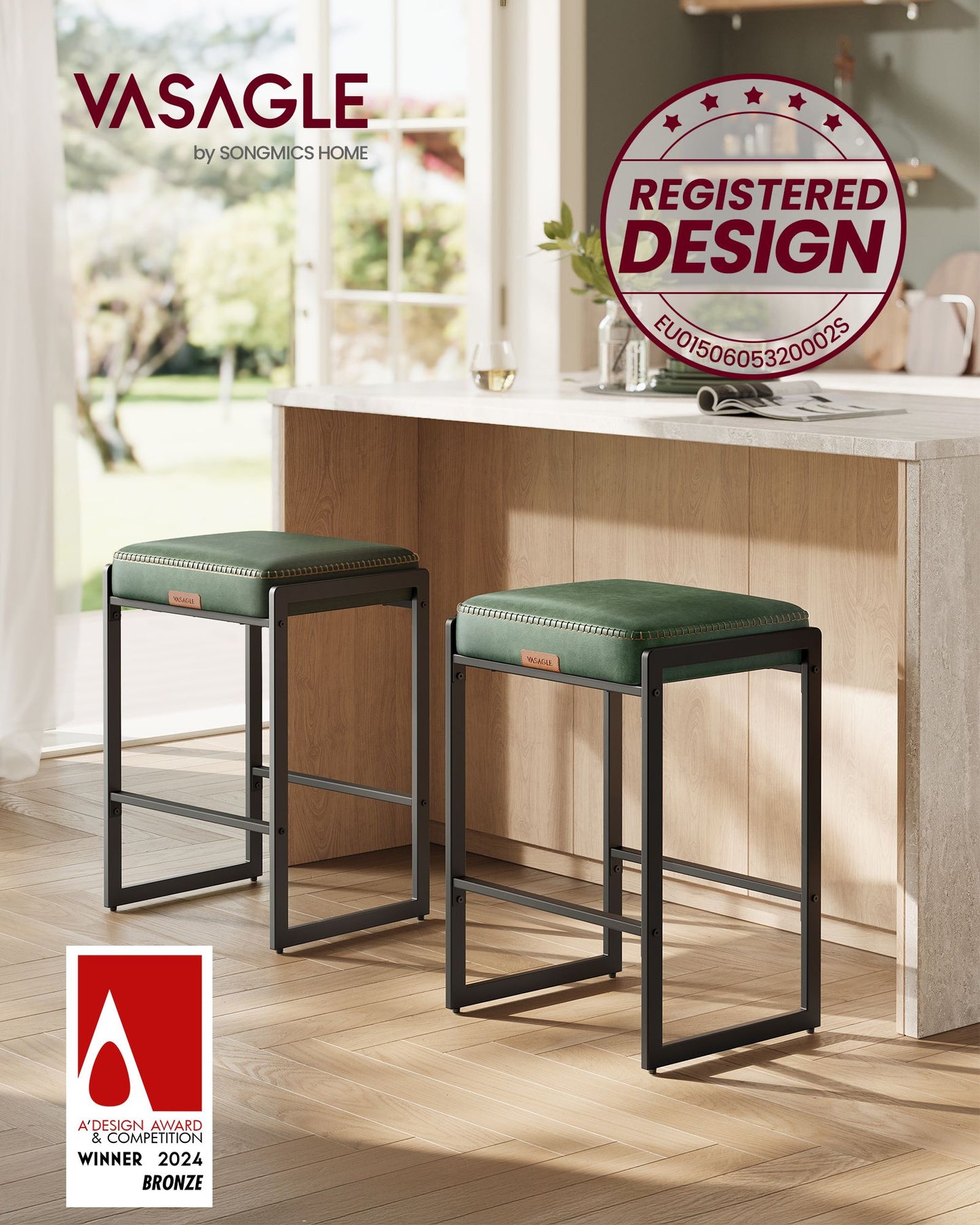 EKHO Collection Bar Stools Set of 4, Counter Height Bar Stools, Caramel Brown