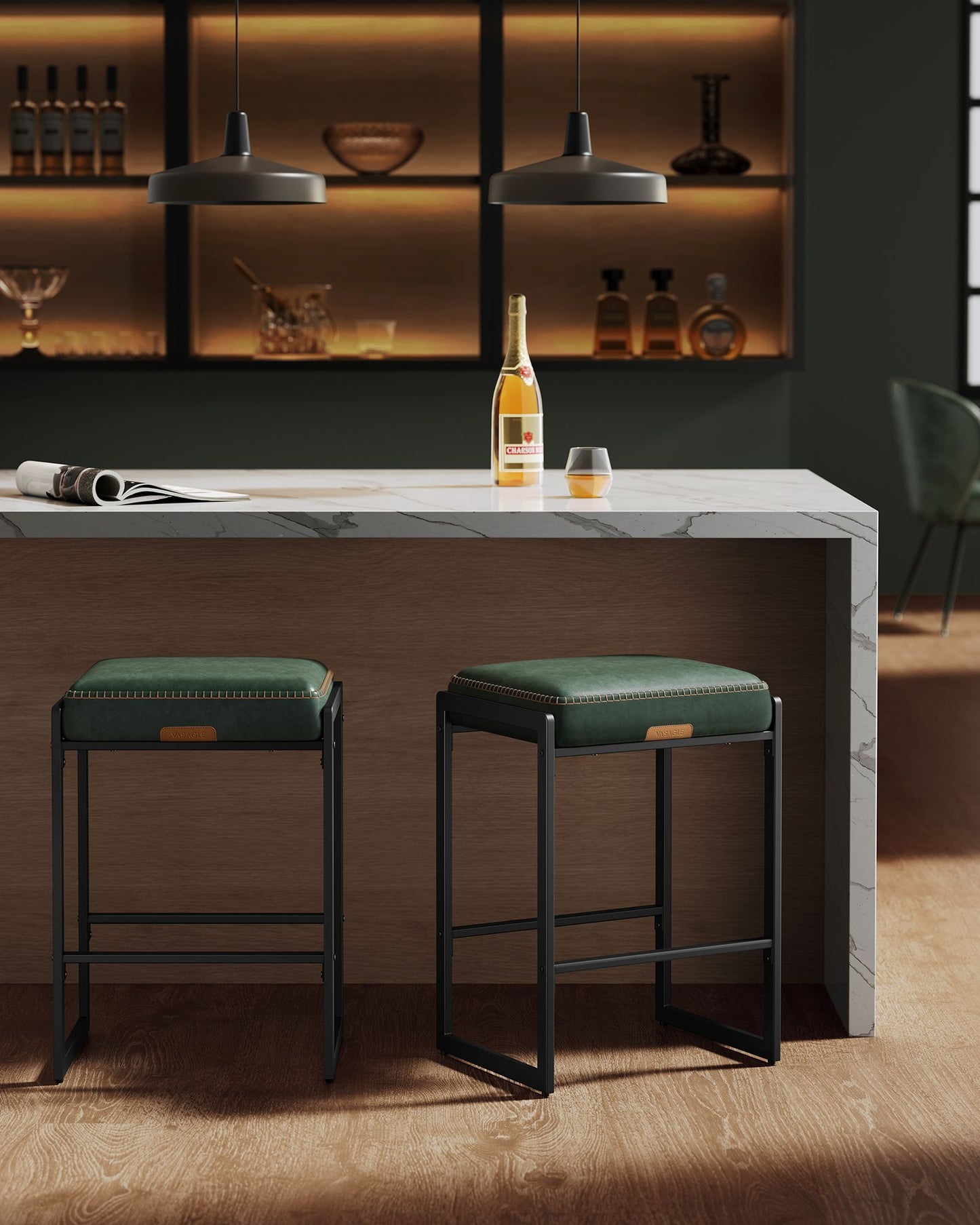 EKHO Collection Bar Stools Set of 4, Counter Height Bar Stools, Caramel Brown