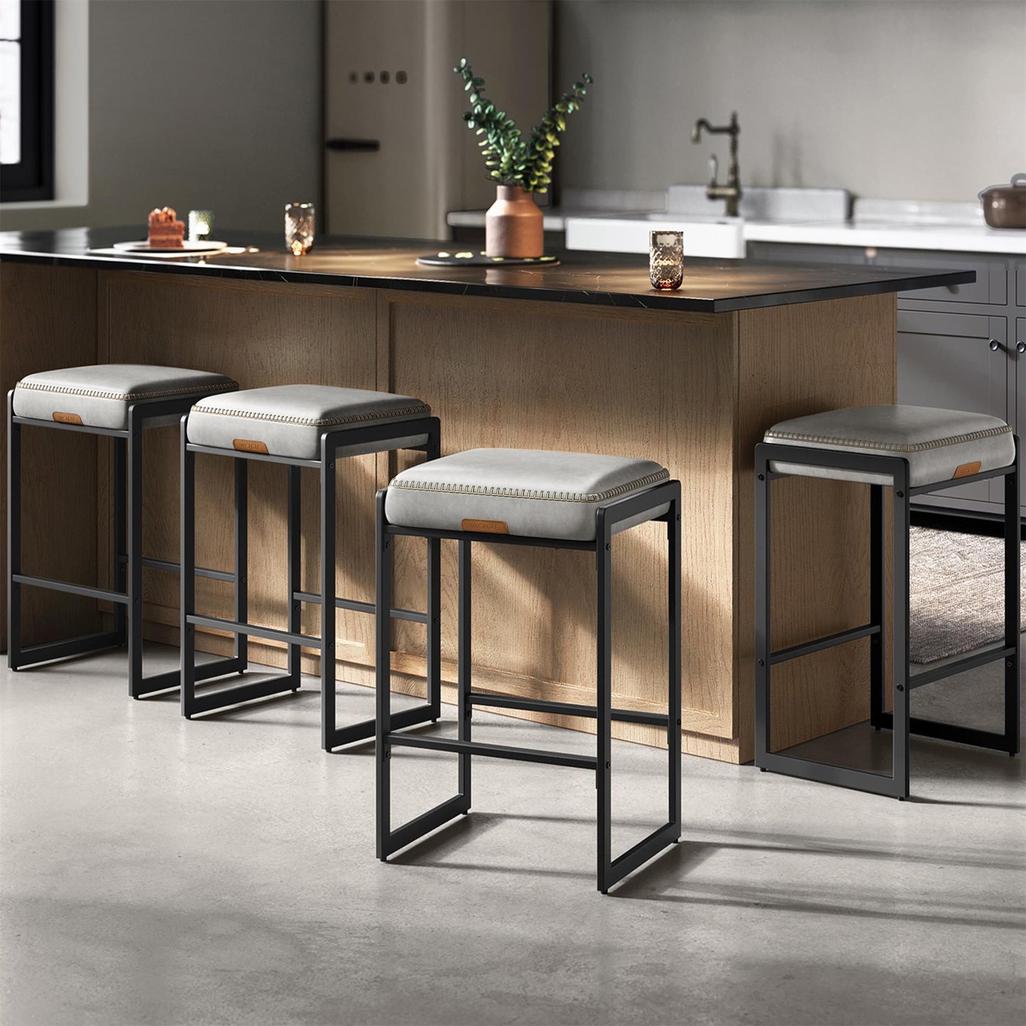 EKHO Collection Bar Stools Set of 4, Counter Height Bar Stools, Caramel Brown