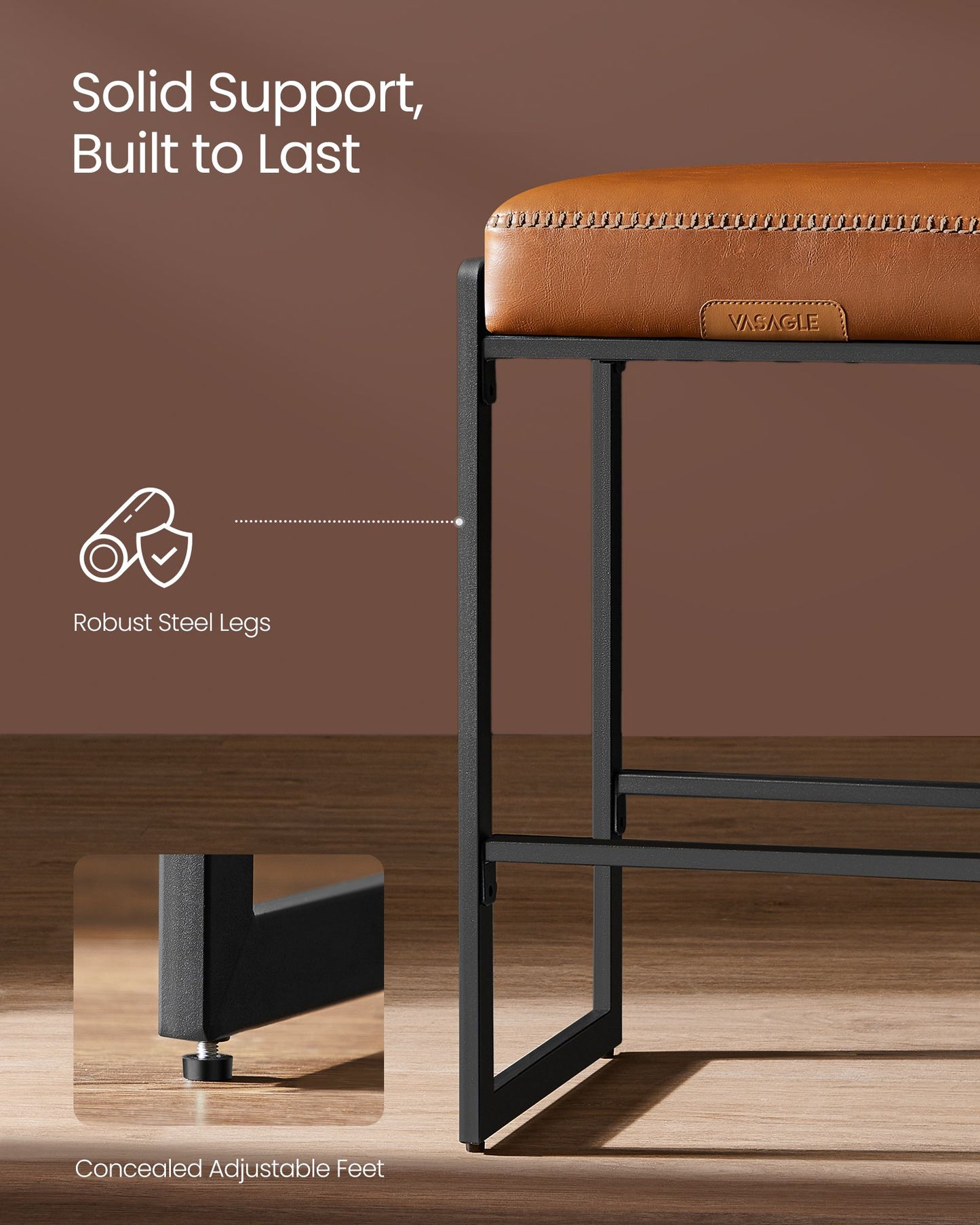 EKHO Collection Bar Stools Set of 4, Counter Height Bar Stools, Caramel Brown