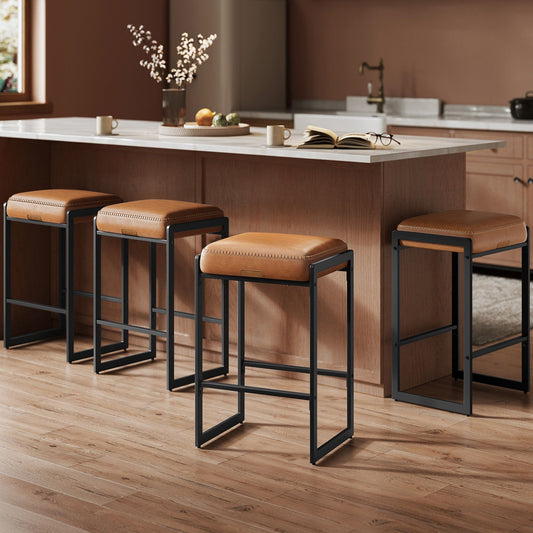 EKHO Collection Bar Stools Set of 4, Counter Height Bar Stools, Caramel Brown