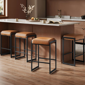 EKHO Collection Bar Stools Set of 4, Counter Height Bar Stools, Caramel Brown