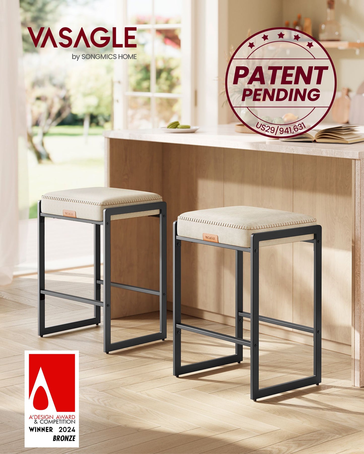 EKHO Collection - Bar Stools Set of 2, Cream White