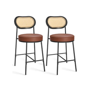 Counter Height Bar Stool with PE Rattan Back Set of 2