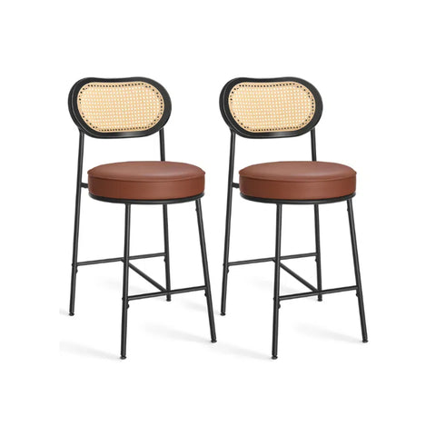 Counter Height Bar Stool with PE Rattan Back Set of 2