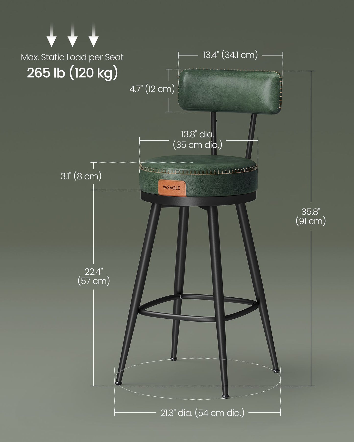 EKHO Collection - Bar Stools Set of 2, 25.6-Inch Tall
