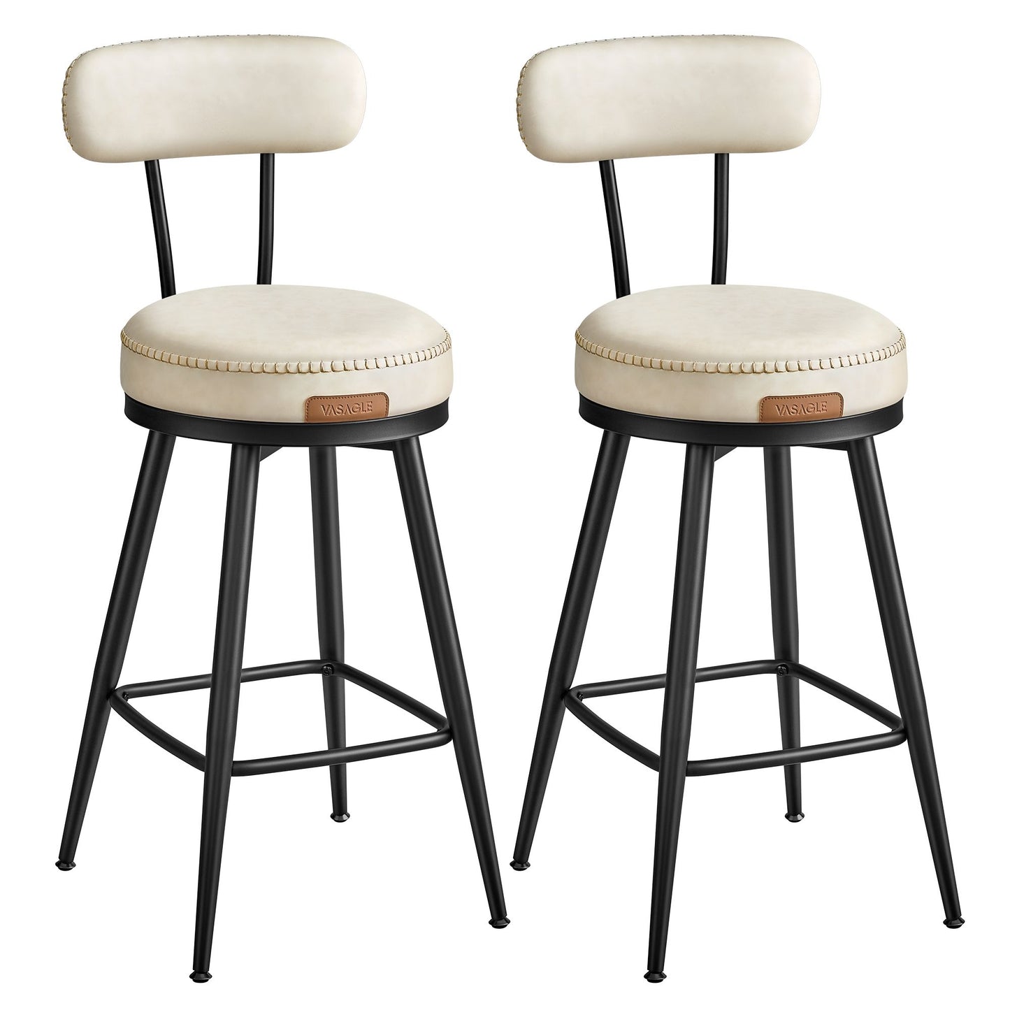 EKHO Collection - Bar Stools Set of 2 Swivel 25.6-Inch Tall Cream White