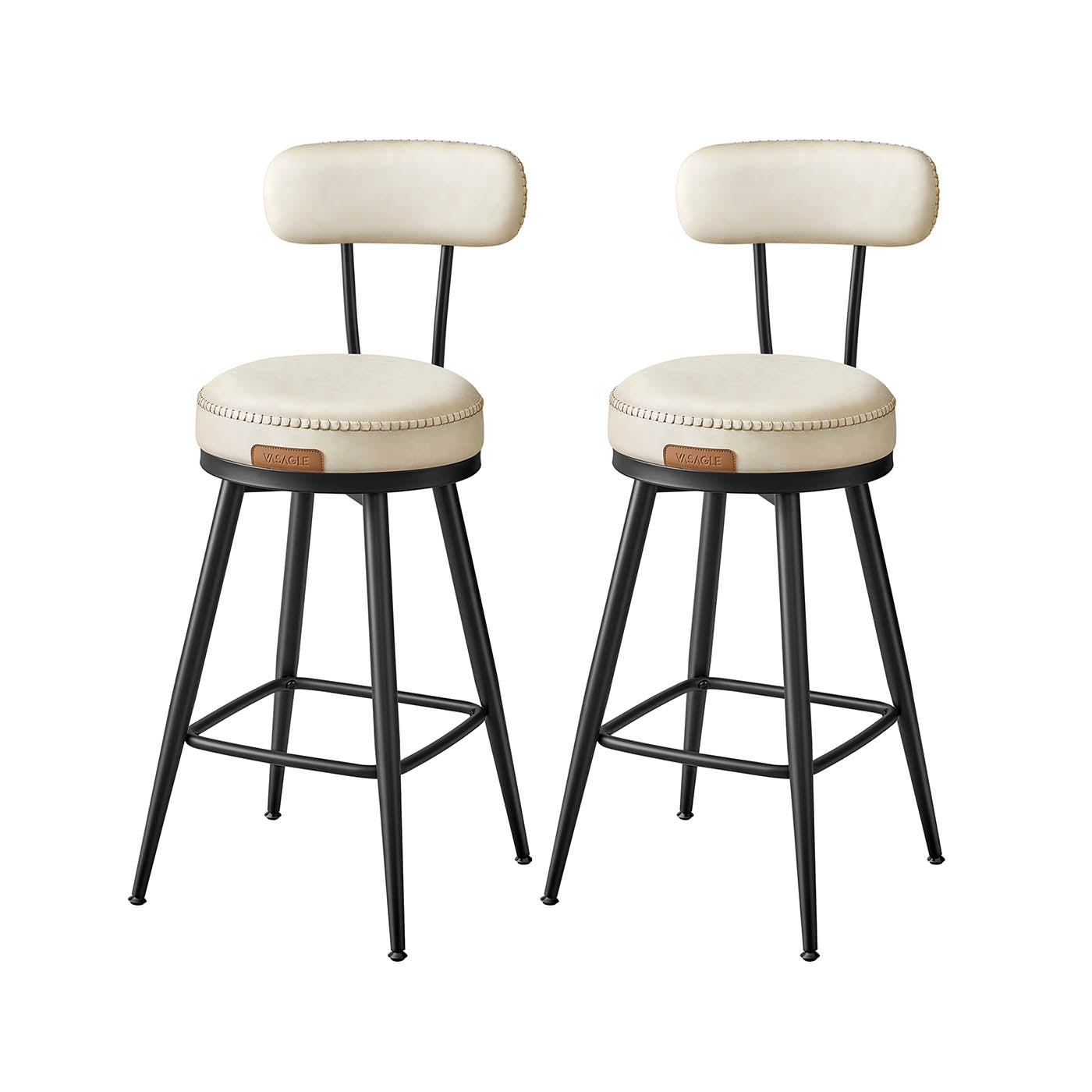 EKHO Collection - Bar Stools Set of 2 Swivel 25.6-Inch Tall Cream White