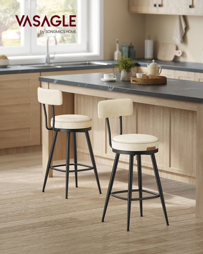 EKHO Collection - Bar Stools Set of 2 Swivel 25.6-Inch Tall Cream White