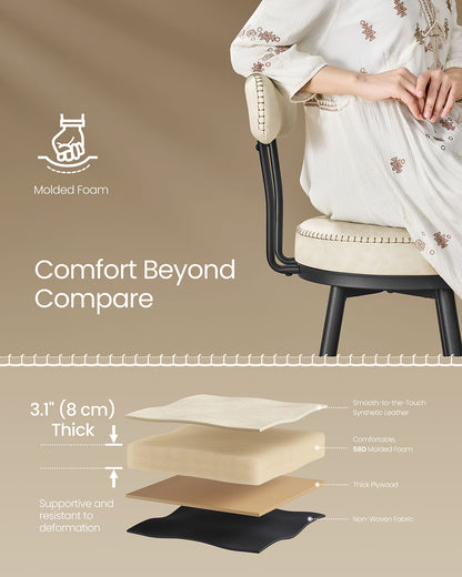 EKHO Collection - Bar Stools Set of 2 Swivel 25.6-Inch Tall Cream White