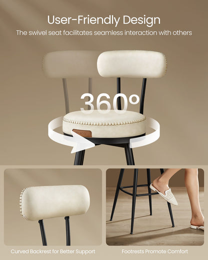 EKHO Collection - Bar Stools Set of 2 Swivel 25.6-Inch Tall Cream White