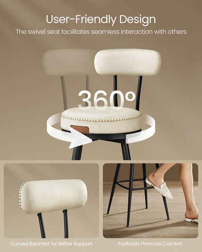 EKHO Collection - Bar Stools Set of 2 Swivel 25.6-Inch Tall Cream White