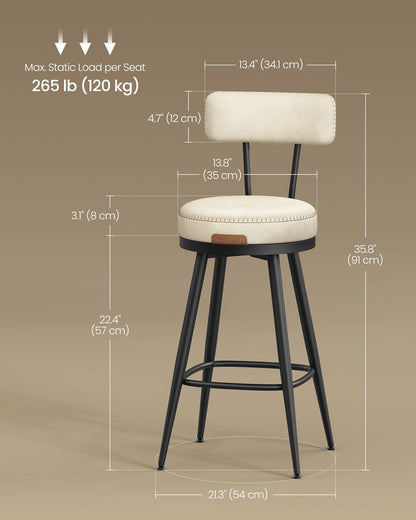 EKHO Collection - Bar Stools Set of 2 Swivel 25.6-Inch Tall Cream White