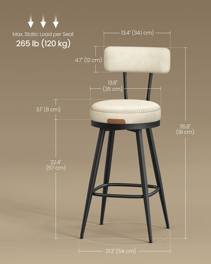 EKHO Collection - Bar Stools Set of 2 Swivel 25.6-Inch Tall Cream White