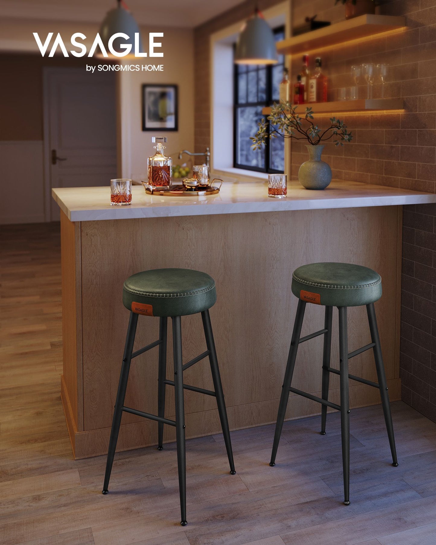 EKHO Collection - Bar Stools Set of 2, Forest Green