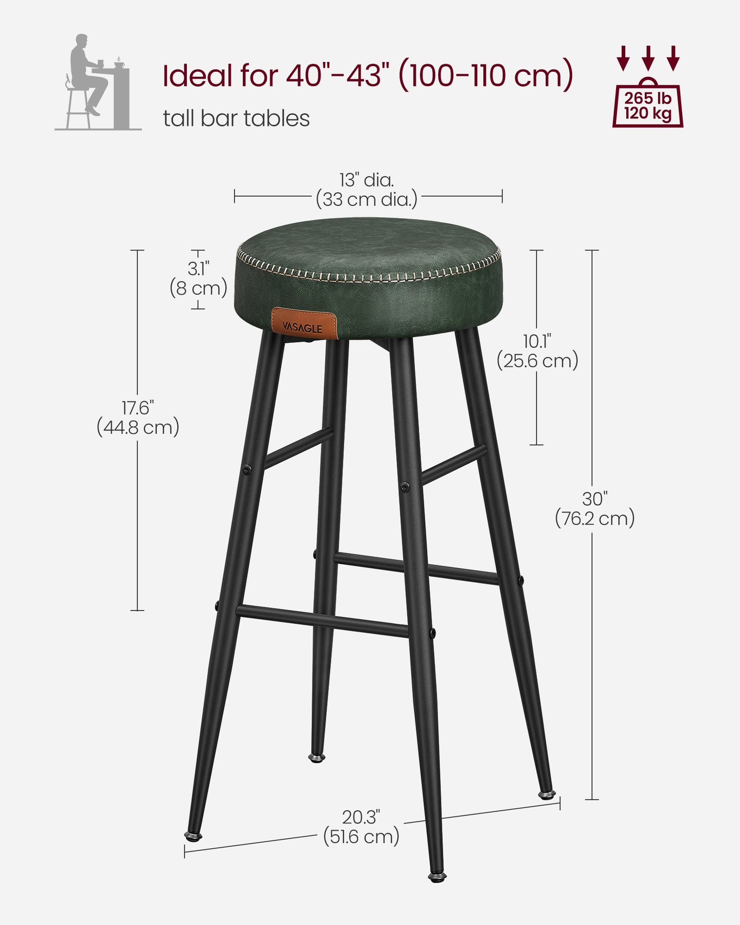 EKHO Collection - Bar Stools Set of 2, Forest Green