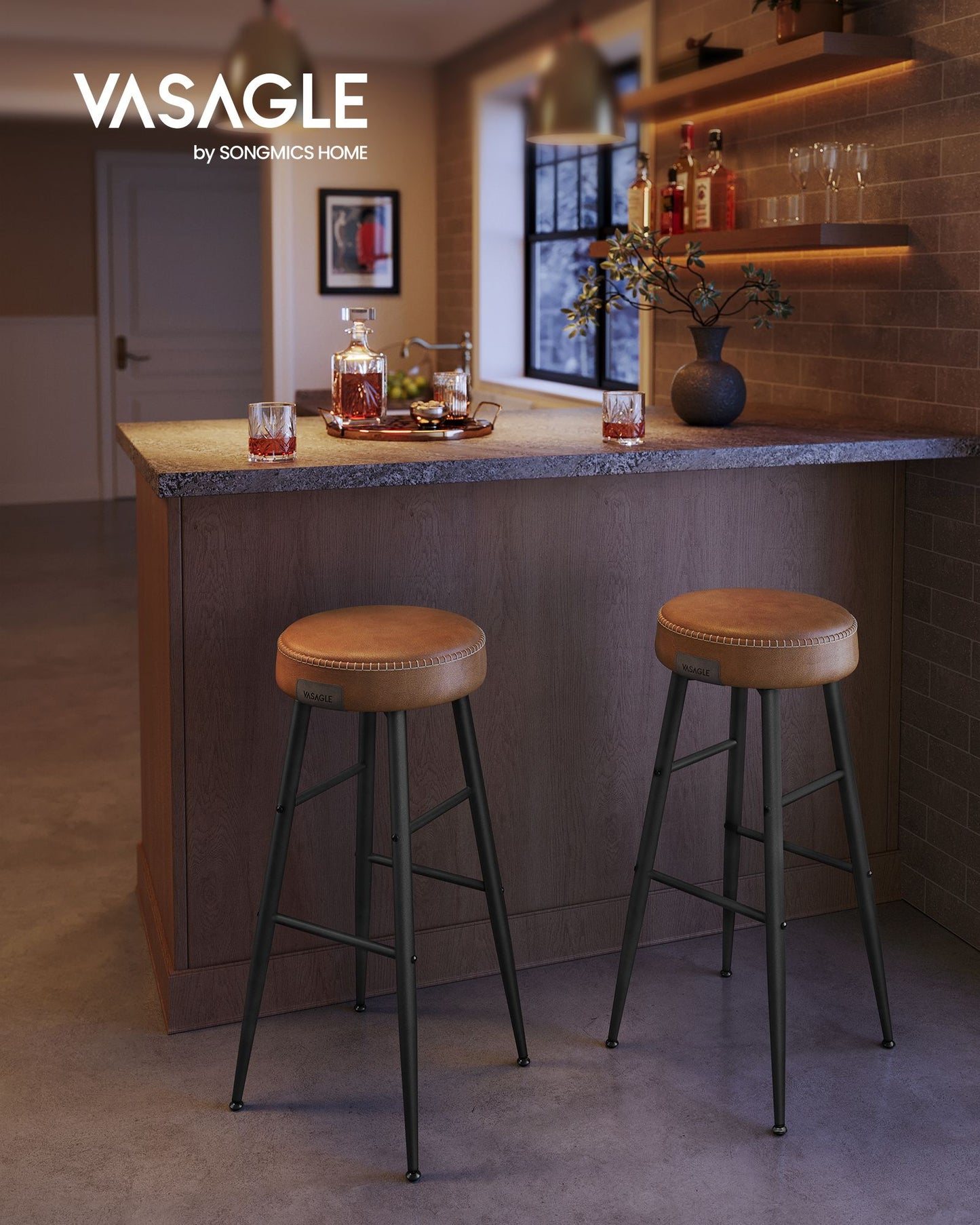 EKHO Collection - Bar Stools Set of 2, Camarel Brown