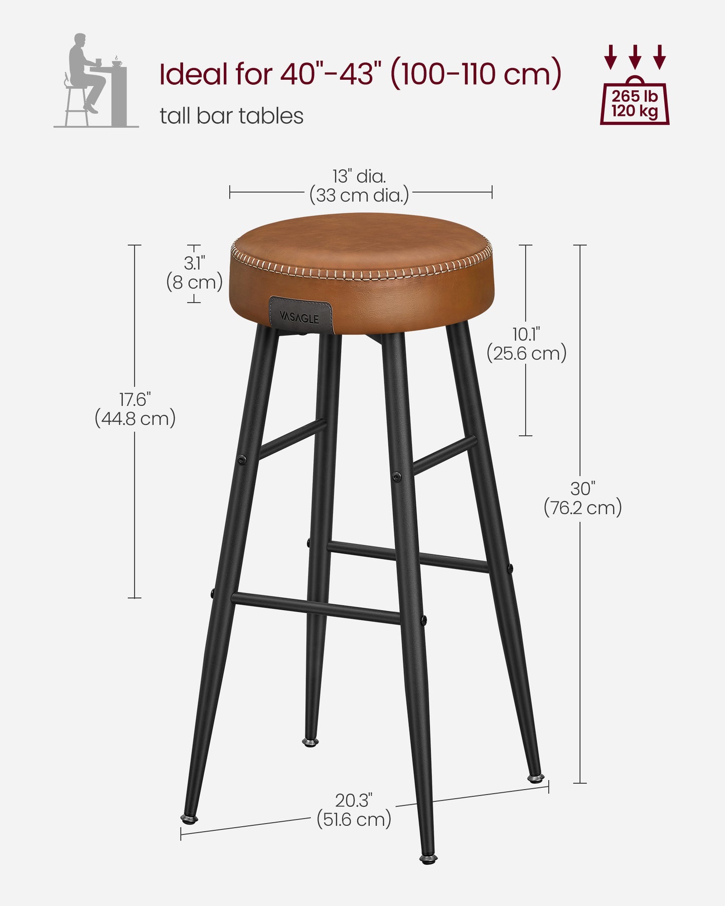 EKHO Collection - Bar Stools Set of 2, Camarel Brown